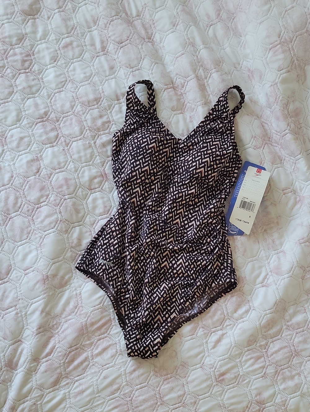 Speedo Black and White Geometric One-Piece Swimsuit